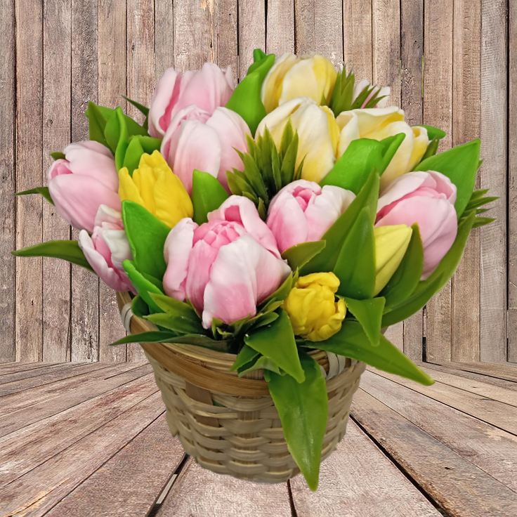 Tulpenstrauß im Korb